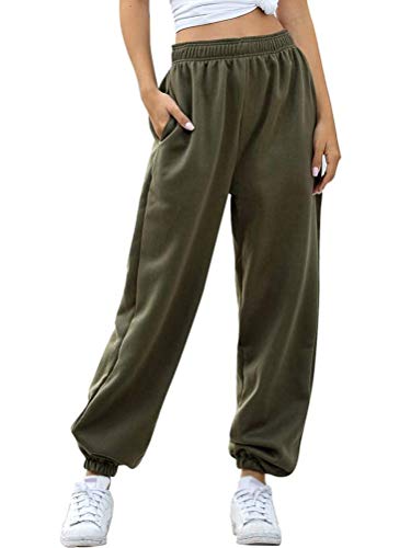 Minetom Damen Sporthosen Lang Jogginghose Loose Fit Elastischer Bund Freizeithosen Hohe TaileTraininghose mit Taschen Bequem Sweathose A Armeegrün Normal Medium Minetom Damen Sporthosen Lang Jogginghose Loose Fit Elastischer Bund Freizeithosen Hohe TaileTraininghose mit Taschen Bequem Sweathose A Armeegrün Normal Medium von Minetom