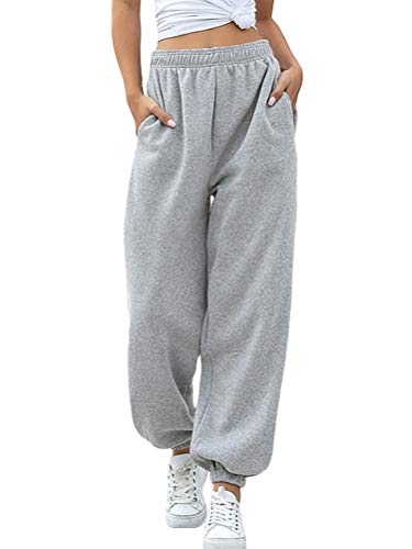 Minetom Damen Sporthosen Lang Jogginghose Loose Fit Elastischer Bund Freizeithosen Hohe TaileTraininghose mit Taschen Bequem Sweathose B Grau Verdicken Medium Minetom Damen Sporthosen Lang Jogginghose Loose Fit Elastischer Bund Freizeithosen Hohe TaileTraininghose mit Taschen Bequem Sweathose B Grau Verdicken Medium von Minetom