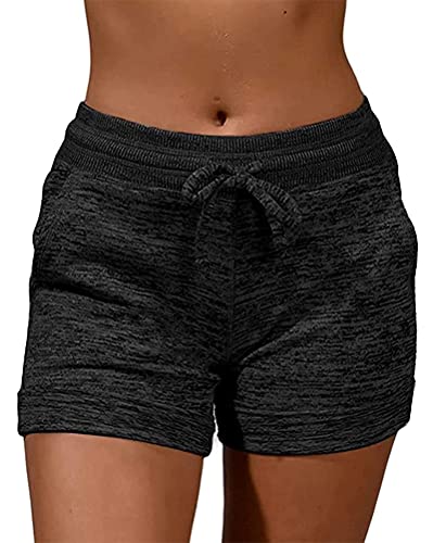 Minetom Damen Sportshorts Kurze Sporthose Sommer Stretch Swesthose Mit Streifen Leichte Luftige Jogginghose Für Freizeit Fitness B Schwarz XL von Minetom