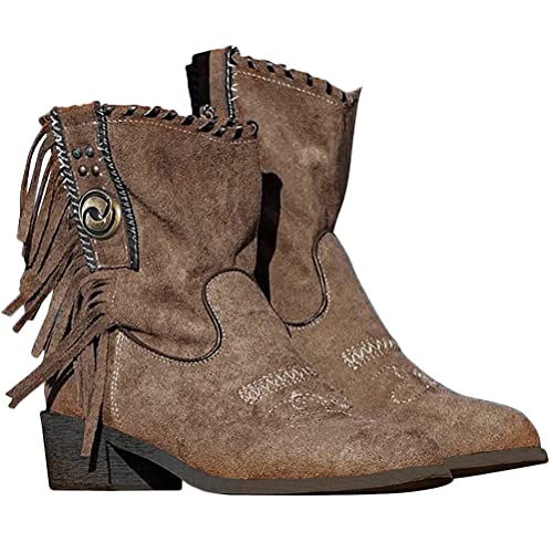 Minetom Damen Stiefeletten Langschaft Stiefel Kurz Wildleder Quaste Zipper Bootie Herbst Winter Stiefel Ankle Boots Westernstiefel Halbhohe Stiefel A Khaki 38 EU von Minetom