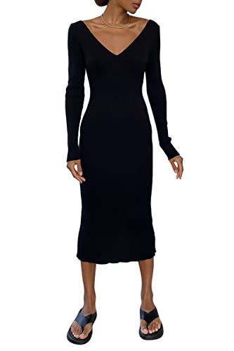 Minetom Damen Strickkleid Wickelkleid Pulloverkleid V-Ausschnitt Langarm Bodycon Lang Abendkleid Partykleid Winterkleid Cocktail Kleider C Schwarz M Minetom Damen Strickkleid Wickelkleid Pulloverkleid V-Ausschnitt Langarm Bodycon Lang Abendkleid Partykleid Winterkleid Cocktail Kleider C Schwarz M von Minetom