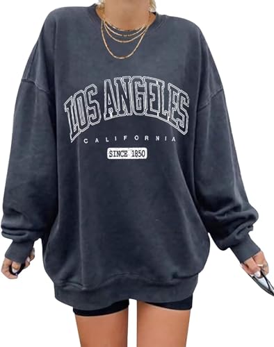 Minetom Damen Sweatshirt ohne Kapuze Vintage Drucken Oversized Langarmshirt Rundhals Pullover Tops Mädchen Lockerer Oberteile Hip Hop Top Casual Mode Brief Print Shirt I Blau XXL von Minetom