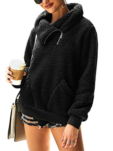 Minetom Damen Teddy-Fleece Sweatshirts Herbst Winter Mode Flauschig Oberteil Langarmshirt Tops Rollkragen Mit Taschen Pullover Schwarz 40 Minetom Damen Teddy-Fleece Sweatshirts Herbst Winter Mode Flauschig Oberteil Langarmshirt Tops Rollkragen Mit Taschen Pullover Schwarz 40 von Minetom