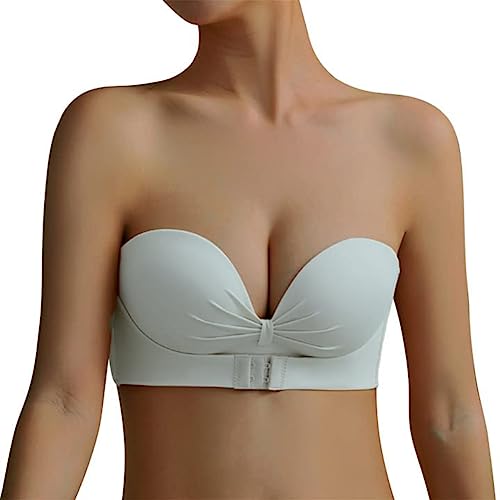 Minetom Damen Trägerloser Gepolster BH Atmungsaktiv Stretch Ohne Träger Ohne Bügel Bra Frauen Frontverschluss Tube Top Push Up Lingerie Bralette Bandeau A Grün S Minetom Damen Trägerloser Gepolster BH Atmungsaktiv Stretch Ohne Träger Ohne Bügel Bra Frauen Frontverschluss Tube Top Push Up Lingerie Bralette Bandeau A Grün S von Minetom