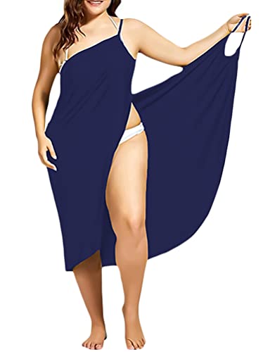 Minetom Damen V-Ausschnitt Lang Kleid Sommer Bikini Cover Up Wickelkleid Bademantel Handtuch Reise Spa Schwimmen Einfarbig Strandkleider B Marine S von Minetom