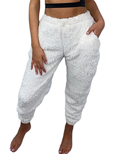 Minetom Damen Warme Gefüttert Jogginghose Sportlich Jogger Fleece Hosen Frauen Winter Plüsch Stretch Sporthose Trainingshose mit Taschen D Weiß XS Minetom Damen Warme Gefüttert Jogginghose Sportlich Jogger Fleece Hosen Frauen Winter Plüsch Stretch Sporthose Trainingshose mit Taschen D Weiß XS von Minetom