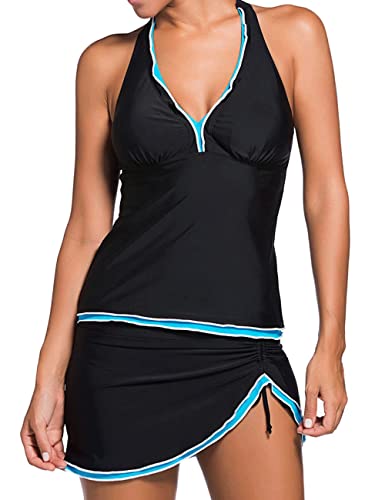 Minetom Damen Zweiteilig Badeanzug Push up Bademode Große Größen Sport Bauchweg Tankini Set Top und Hosenrock Schwimmanzug A Schwarz 3XL Minetom Damen Zweiteilig Badeanzug Push up Bademode Große Größen Sport Bauchweg Tankini Set Top und Hosenrock Schwimmanzug A Schwarz 3XL von Minetom