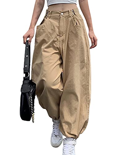 Minetom Freizeithosen Damen Cargo Hose Sweathose Elastische Jogginghose Cargohose Sport Hosen Yogahose Streetwear mit Taschen F Khaki M von Minetom