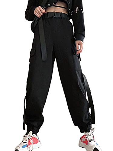 Minetom Freizeithosen Damen Cargo Hose Sweathose Teenager Mädchen Elastische Jogginghose Cargohose Sport Hosen Yogahose Streetwear mit Gürtel C Schwarz L Minetom Freizeithosen Damen Cargo Hose Sweathose Teenager Mädchen Elastische Jogginghose Cargohose Sport Hosen Yogahose Streetwear mit Gürtel C Schwarz L von Minetom