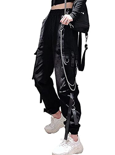 Minetom Freizeithosen Damen Cargo Hose Sweathose Teenager Mädchen Elastische Jogginghose Cargohose Sport Hosen Yogahose Streetwear mit Kette Taschen A Schwarz M Minetom Freizeithosen Damen Cargo Hose Sweathose Teenager Mädchen Elastische Jogginghose Cargohose Sport Hosen Yogahose Streetwear mit Kette Taschen A Schwarz M von Minetom