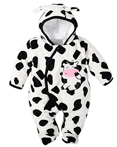 Minetom Herbst Winter Verdickte Overalls Baby Mädchen Jungen Overall Cartoon Coral Fleece Kinderkleidung Warm Einteiler Spieler Kuh Schwarz 12-18 Monate (86) von Minetom