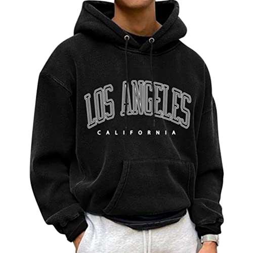 Minetom Herren Big Logo Print Hoodie Sportlicher Kapuzenpullover Mit Loser Passform Bequemes Und Warmes Sweatshirt Teenager Streetwear B Schwarz L von Minetom