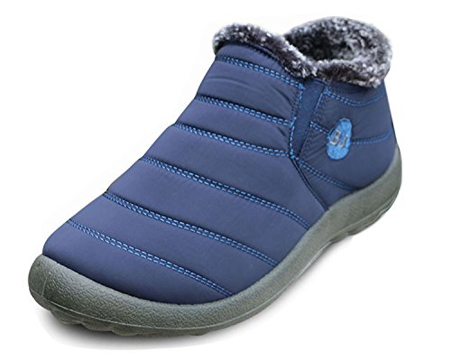 Minetom Herren Damen Winterschuhe Wasserdicht Schneestiefel Warm Gefütterte Winterstiefel Stiefelette Outdoor Slip on Komfort Boots BJ Blau 42 von Minetom