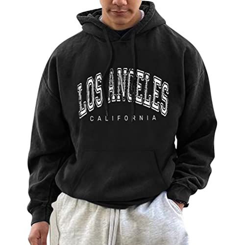 Minetom Herren Los Angeles Druck Hoodie Sportlicher Kapuzenpullover Mit Loser Passform Bequemes Und Warmes Sweatshirt Teenager Streetwear F Schwarz M von Minetom