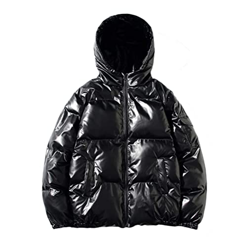 Minetom Herren Oversized Fit Pufferjacke Mit breitem Stehkragen Wattierte Jacke Winterjacke Cropped Puffer Kurze Steppjacke Quilted Jacket C Schwarz L von Minetom