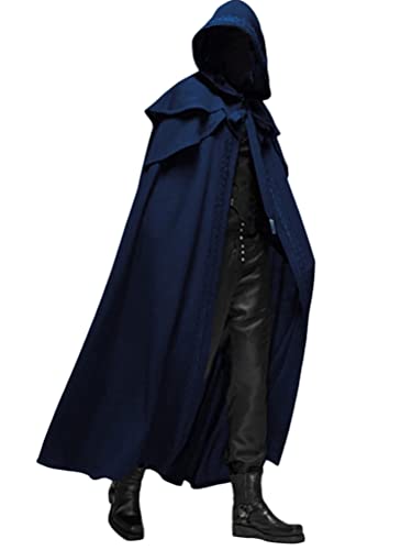 Minetom Herren Umhang Mit Kapuze Mittelalter Gothic Cape Mantel Karneval Halloween Weihnachten Steampunk Party Oberbekleidung Kostüm A Blau L von Minetom