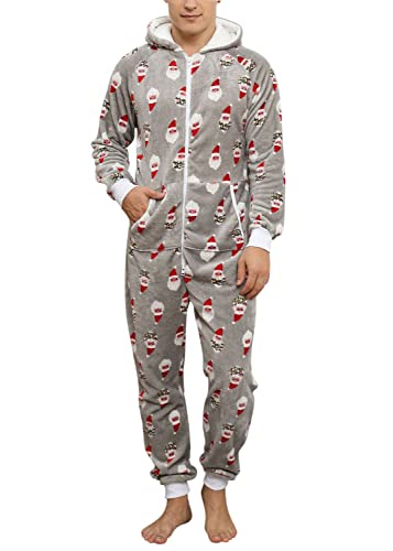 Minetom Herren Weihnachten Overall Jumpsuit One Piece Anzug Fleece Onesie Flauschig Mit Kapuze Einteiler Schlafanzug Jungen Hoodies Nachtwäsche Winter Homewear Schlafoverall A Grau Rot L von Minetom