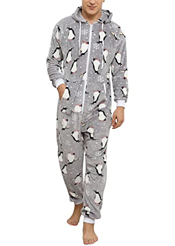 Minetom Herren Weihnachten Overall Jumpsuit One Piece Anzug Fleece Onesie Flauschig Mit Kapuze Einteiler Schlafanzug Jungen Hoodies Nachtwäsche Winter Homewear Schlafoverall A Hellgrau M von Minetom