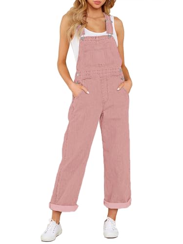 Minetom Jeans Overall Damen Y2K Baggy Latzhose Jeans Casual Stretch Verstellbare Weites Bein Denim Hosen Jumpsuit Mit Taschen E Rosa L von Minetom