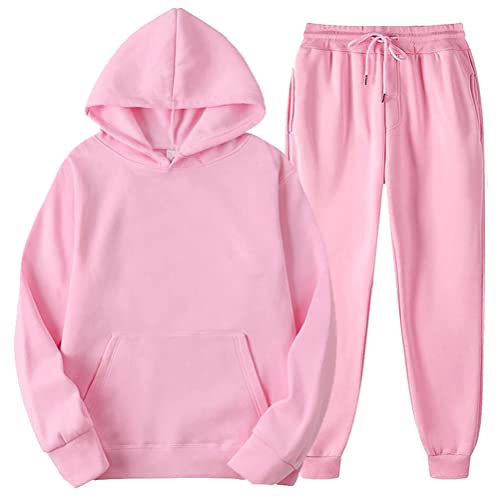 Minetom Jogginganzug Herren Trainingsanzug Sweatshirt Und Trainingshose Joggingsuit Aus Baumwolle Einfarbig Freizeitanzug Herbst Und Winter Hausanzug A Rosa L von Minetom