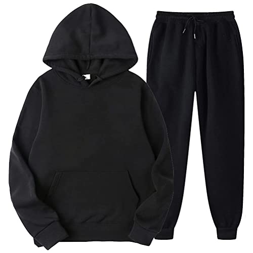 Minetom Jogginganzug Unisex Herren Damen Trainingsanzug Hoodie Und Trainingshose Joggingsuit Einfarbig Freizeitanzug Herbst Und Winter Hausanzug Sportswear Zweiteiliger A Schwarz L von Minetom