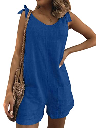 Minetom Jumpsuit Damen Sommer Overalls Ärmellos Kurz Latzhose Casual Playsuits Blau 46 von Minetom