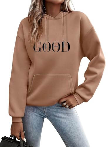 Minetom Kapuzenpullover Damen Hoodie Sweatshirt mit Kapuze Langarmshirt Pulli Oberteile Herbst Winter Frauen Briefe Drucken Freizeit Sport Fitness Outdoor Casual Style D Braun XL von Minetom