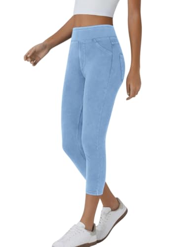 Minetom Leggings Damen 3/4 Skinny Jeans High Waist Jogginghose 7/8 Denim Jeggings Stretch Hose Mit Taschen Pants Fitnesshose Yogahose Streetwear A Hellblau L Minetom Leggings Damen 3/4 Skinny Jeans High Waist Jogginghose 7/8 Denim Jeggings Stretch Hose Mit Taschen Pants Fitnesshose Yogahose Streetwear A Hellblau L von Minetom