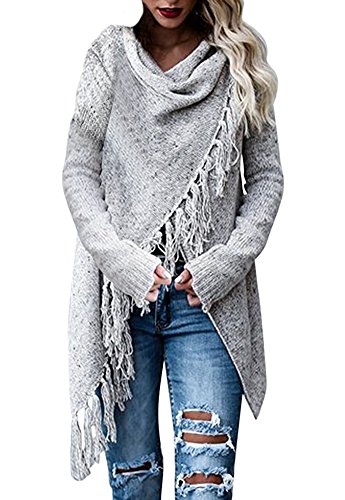 Minetom Mantel Damen Poncho Cape Mit Rollkragen Pullover Unregelmäßig Stricken Pullover Sweater Top Winter Strickpullover Gestrickt Umhang A Hellgrau DE 38 von Minetom