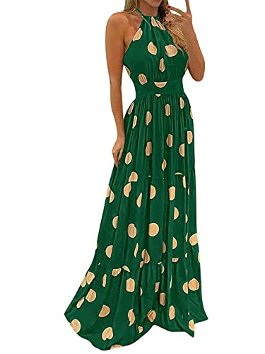 Minetom Maxikleider Damen Sommerkleider Casual Loose Ärmellos V Ausschnitt Strandkleid Boho Kleider Böhmen Drucken A-Linie Lang Kleid Partykleid H Grün M von Minetom