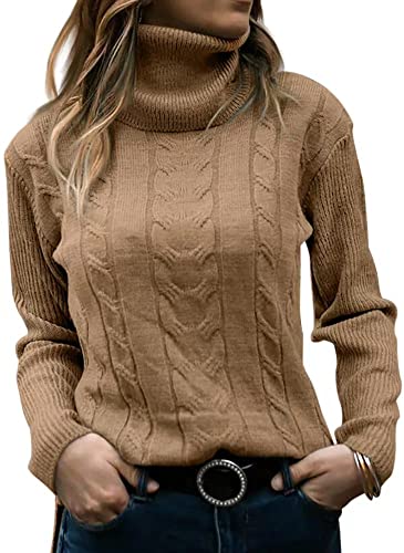 Minetom Pullover Damen Strickpullover Langarm Rollkragen Feinstrick Häkelpullover Elegante Lässige Lose Rollkragenpullover Einfarbig Casual Pulli Oberteile Stricktop Pullover Sweater A Aprikose S von Minetom