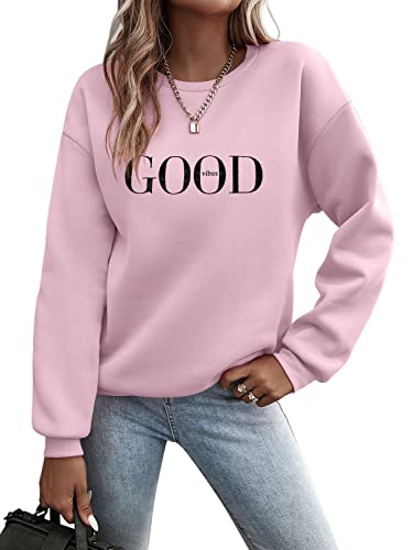 Minetom Pullover Damen Sweatshirt Briefe Drucken Langarm Rundhals Pulli Herbst Winter Frauen Buchstaben Druck Locker Casual Oberteil Sport Streetwear Sweatshirts ohne Kapuze Bluse Tops A Rosa L von Minetom