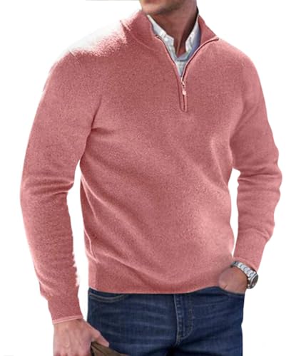 Minetom Pullover Herren Strickpullover 1/4 Zip Pulli Männer Bequem Weich Warmer Winter Pullover Mit Stehkragen Mit Reißverschluss Sweatshirt A Rosa L von Minetom