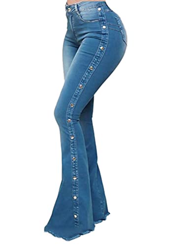 Minetom Schlaghosen Damen Jeans Bootcut Hosen Stretch Denim Jeanshose Casual Retro Hohe Taille Flared Pants G Blau L von Minetom