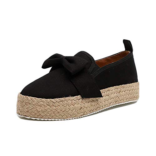 Minetom Slippers Espadrilles Damen Low Top Mädchen Plateau Leicht Bequem Segeltuch Bogen Flache Schuhe Plattform Ballerina Loafers Mokassins Sneakers Große Größen Schwarz 41 EU von Minetom