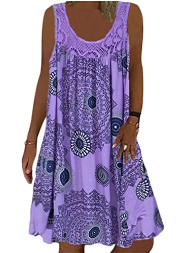 Minetom Sommerkleid Damen Rundhals Spitze Druck Strandkleid A-Linie Kleid Knielang Tunika Kleider Ärmellos T-Shirt Kleid A Violett XXL Minetom Sommerkleid Damen Rundhals Spitze Druck Strandkleid A-Linie Kleid Knielang Tunika Kleider Ärmellos T-Shirt Kleid A Violett XXL von Minetom