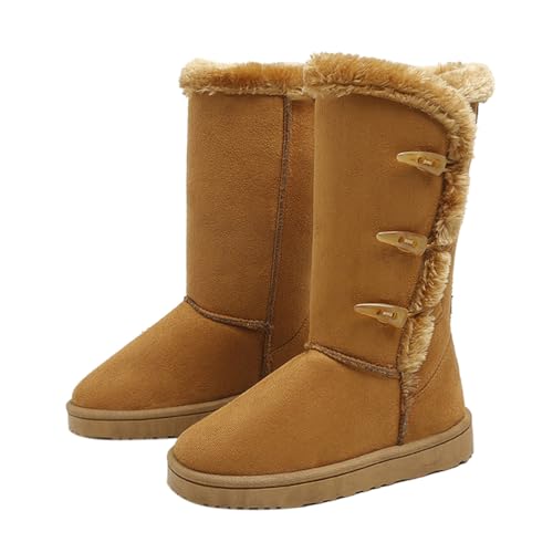 Minetom Stiefel Damen Winterstiefel Warm Gefüttert Schneestiefel Hornschnalle Boots Bequem Schlupfstiefel Knöchelhohe Damenstiefel Stiefel Für Den Außenbereich A Khaki 38 EU von Minetom