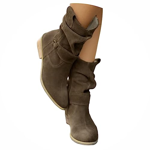 Minetom Stiefeletten Damen Klassisch Wildleder Halbstiefel Spitz Schlupfschuhe Niederung Stiefel Mit Schnalle Kurzstiefel Übergangsstiefel Halbhohe Ankle Boots Halbhoch Damenstiefel A Khaki 35 EU von Minetom