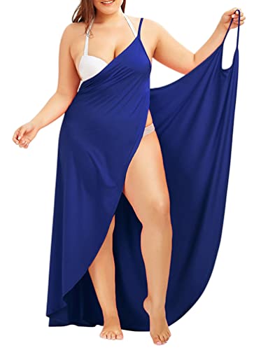 Minetom Strandkleider Damen Lang Kleid Sommer Strand Wickelkleid Bikini Cover Up Strandponcho Pareos Bademantel Handtuch Reise Spa Schwimmen Große Größe A Blau L von Minetom