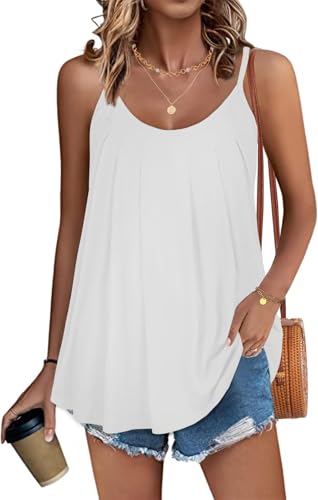 Minetom Tank Tops Damen Spaghetti Top Sommer Ärmellose Oberteile Bluse Falten Basic Shirt Sommer Strand Cami Bluse Lang Tops Lässiges A Weiß L Minetom Tank Tops Damen Spaghetti Top Sommer Ärmellose Oberteile Bluse Falten Basic Shirt Sommer Strand Cami Bluse Lang Tops Lässiges A Weiß L von Minetom