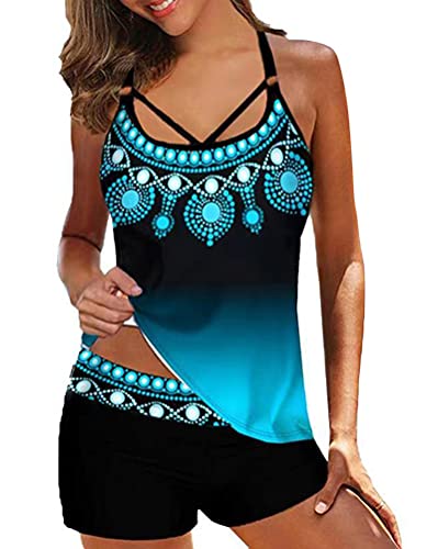 Minetom Tankini Damen Bauchweg Bademode Set Zweiteilig Einstellbarer Badeanzug Strand Schwimmanzug Swimsuits Bikini Tank Top Shorts A Schwarz 2 M von Minetom