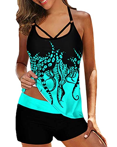 Minetom Tankini Damen Bauchweg Bademode Set Zweiteilig Einstellbarer Badeanzug Strand Schwimmanzug Swimsuits Bikini Tank Top und Shorts A Schwarz 1 3XL von Minetom