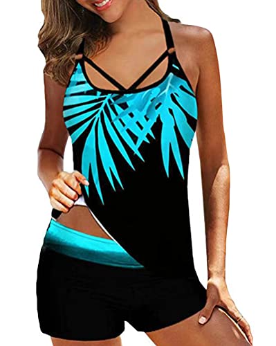 Minetom Tankini Damen Bauchweg Bademode Set Zweiteilig Einstellbarer Badeanzug Strand Schwimmanzug Swimsuits Bikini Tank Top und Shorts A Schwarz 3 L von Minetom