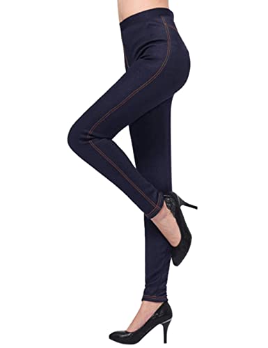 Minetom Thermo Leggings Damen Jeansoptik Hose mit Innenfutter Warm Fleece High Waist Jeggings Slim Fit Gefüttert Winterhose A Blau L von Minetom