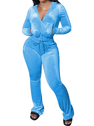 Minetom Trainingsanzug Damen Hausanzug Set Jogginganzug Samt Sportanzug Freizeitanzug 2 Teilig Kapuzenjacke Langarm Mantel Reißverschluss Lange Sporthose A Blau S von Minetom