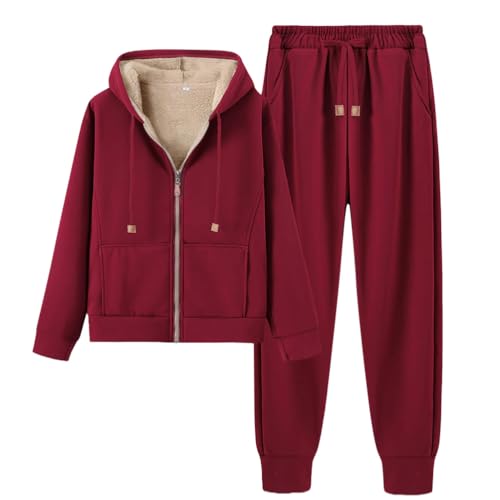 Minetom Trainingsanzug Damen Winterjacke Zipper Kapuzenpullover Und Jogginghose Warm Fleece Jogginganzug Zweiteiler Freizeitanzug Sportanzug 2 Stück A Rot XL Minetom Trainingsanzug Damen Winterjacke Zipper Kapuzenpullover Und Jogginghose Warm Fleece Jogginganzug Zweiteiler Freizeitanzug Sportanzug 2 Stück A Rot XL von Minetom