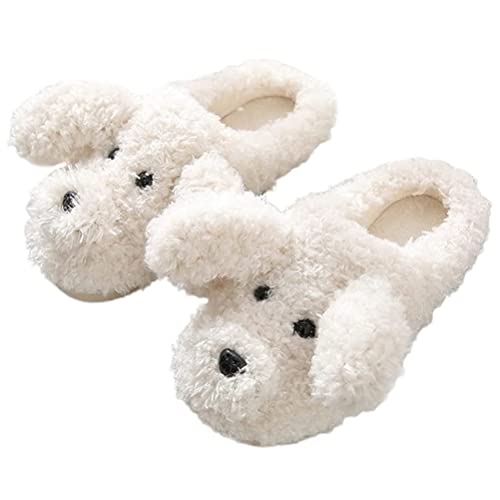 Minetom Unisex Winter Baumwolle Hausschuhe Damen Herren Kinder Warm Bequem Plüsch Pantoffeln Niedlich Hund Tiere Slippers Flache Schuhe E Weiß 37/38 EU von Minetom