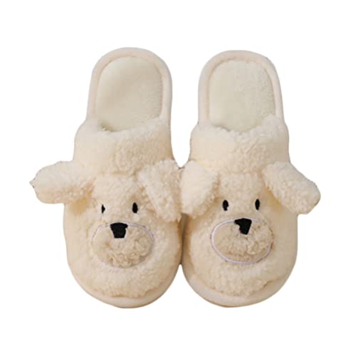 Minetom Unisex Winter Baumwolle Hausschuhe Damen Herren Warm Bequem Plüsch Pantoffeln Niedlich Hund Tiere Slippers Flache Schuhe G Weiß 39/40 EU von Minetom