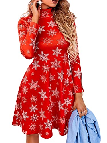 Minetom Weihnachtskleid Damen Kleid Langarm Party Kleider Blusenkleider Schneeflocke Gedruckt A-Linie Kleid MiniKleid F Rot XL Minetom Weihnachtskleid Damen Kleid Langarm Party Kleider Blusenkleider Schneeflocke Gedruckt A-Linie Kleid MiniKleid F Rot XL von Minetom