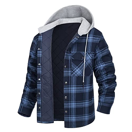 Minetom Winter Gefüttert Winterjacke Kapuzenjacke Herren Kariert Holzfäller Jacke Flanell Holzfäller Jacke Kapuze Flanellhemd Herren Reißverschluss B Dunkelblau XXL von Minetom